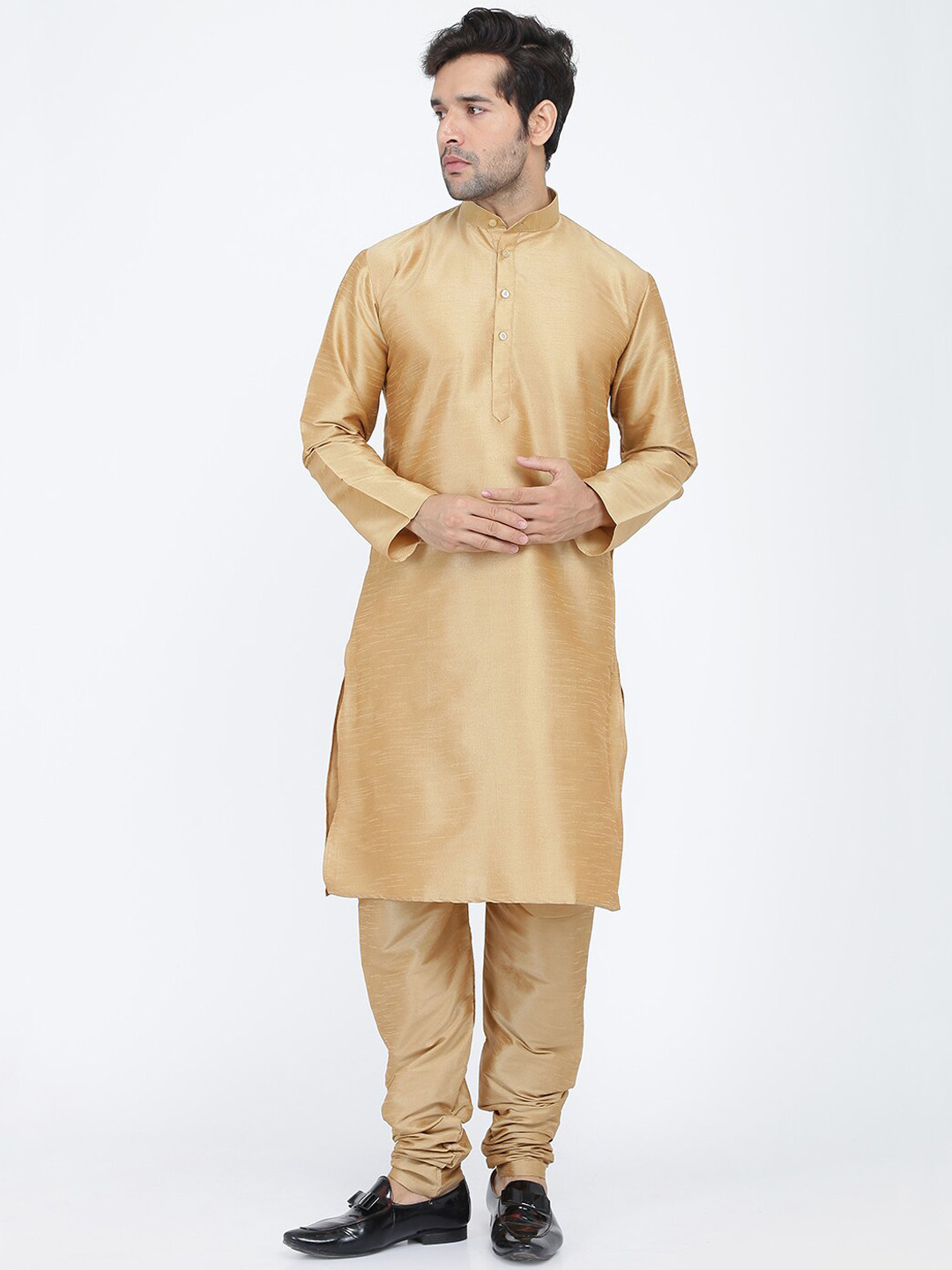 ROYAL KURTA Men Beige Band Collar Kurta