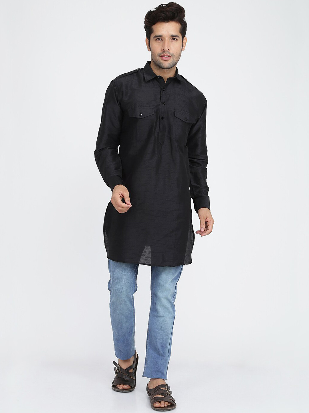 ROYAL KURTA Men Black Pathani Kurta