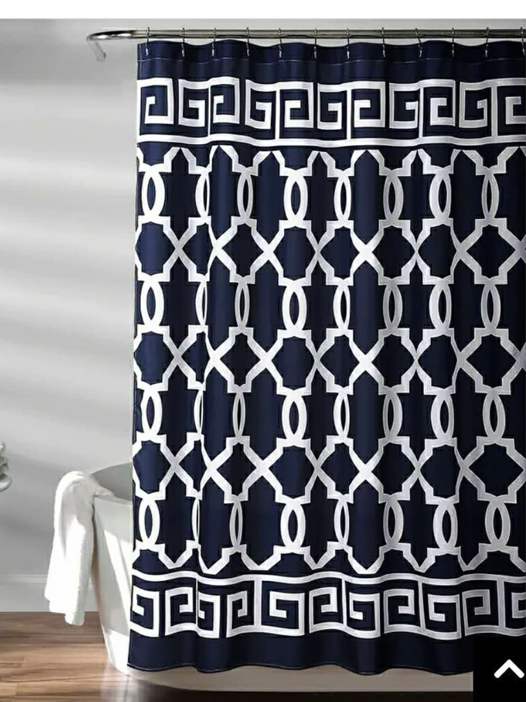 homewards Navy Blue & White Printed Shower Curtain