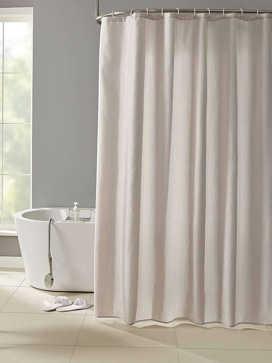 homewards Beige Solid Shower Curtain With Hooks