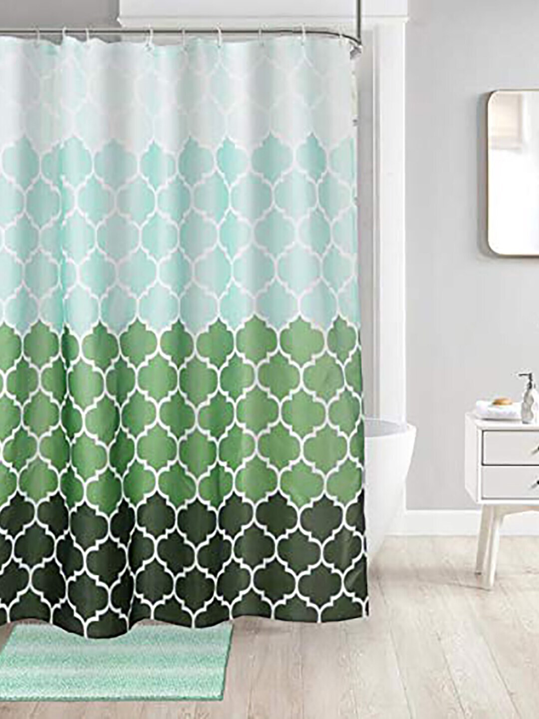 homewards Green & White Printed Shower Curtains