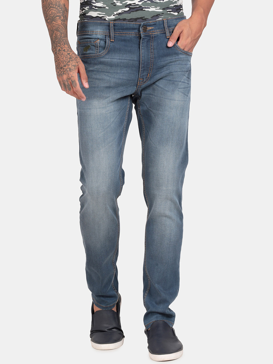 RUG WOODS Men Blue Low Distress Heavy Fade Stretchable Jeans