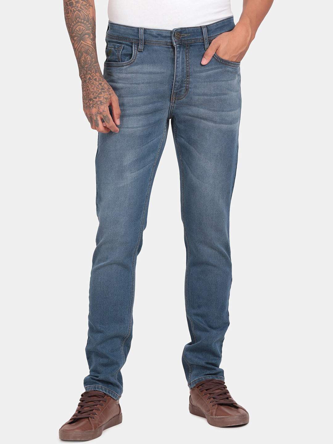RUG WOODS Men Blue Regular Fit Mid-Rise Light Fade Stretchable Jeans