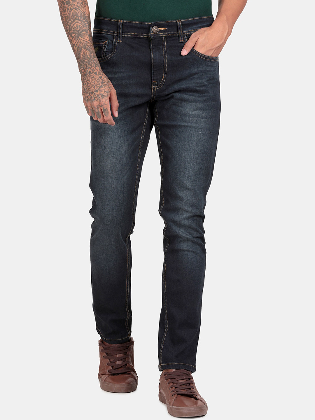RUG WOODS Men Blue Regular Fit Mid-Rise Light Fade Stretchable Jeans