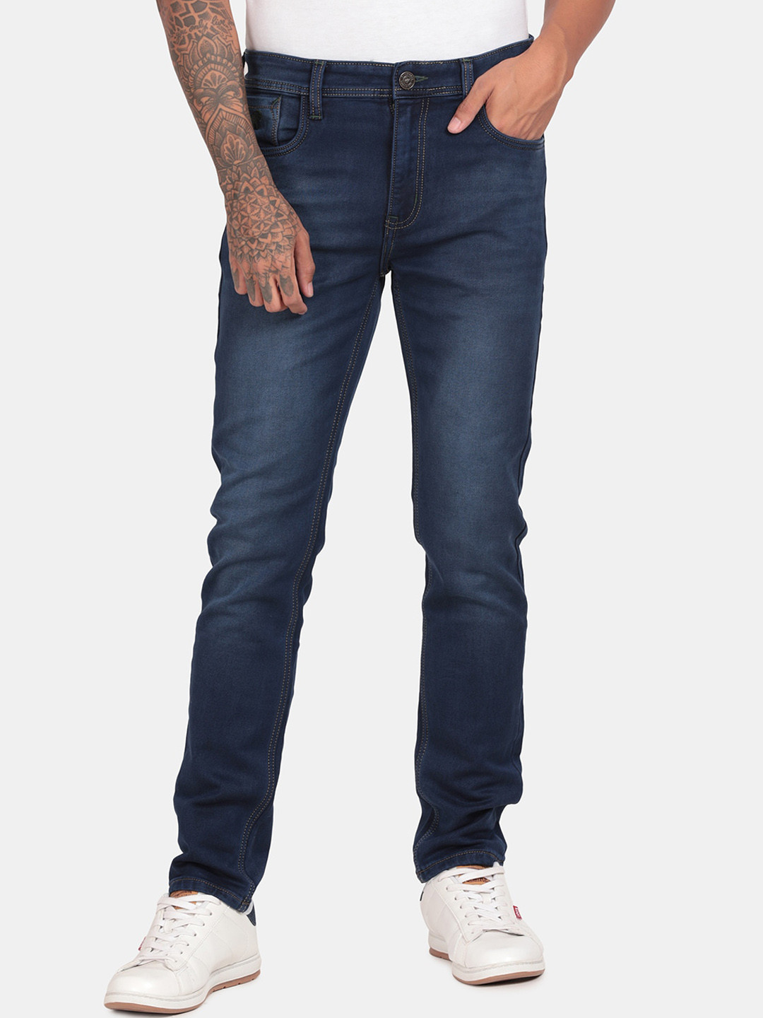 RUG WOODS Men Blue Low Distress Light Fade Stretchable Jeans