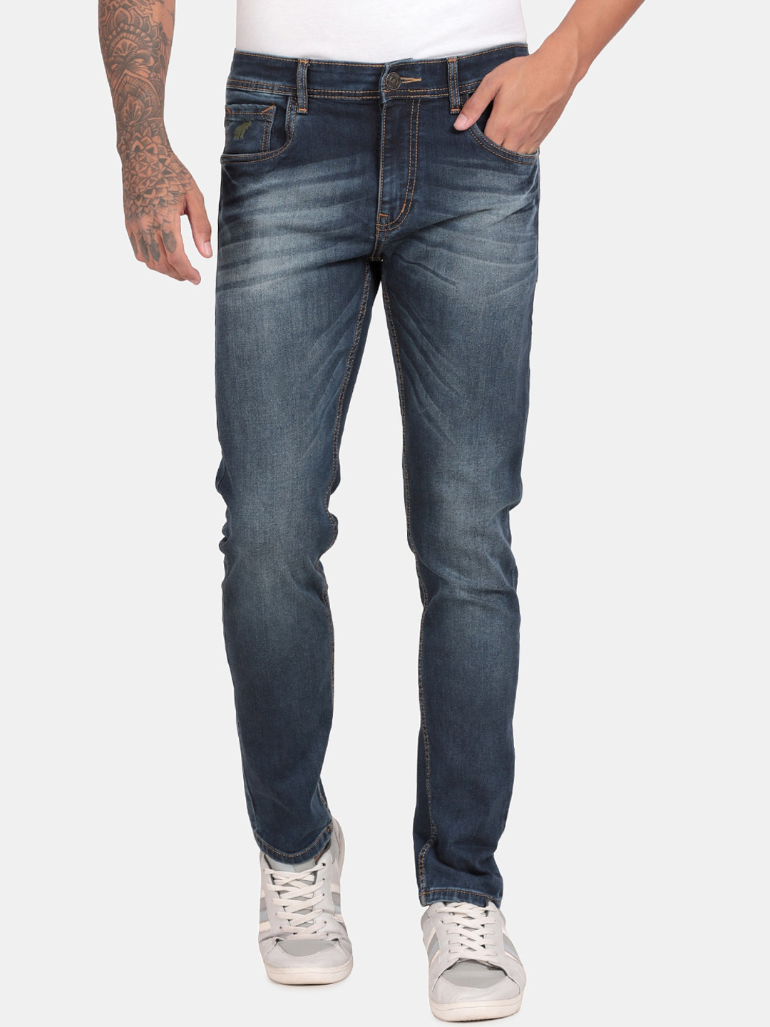 RUG WOODS Men Blue Heavy Fade  Stretchable Regular Fit Jeans