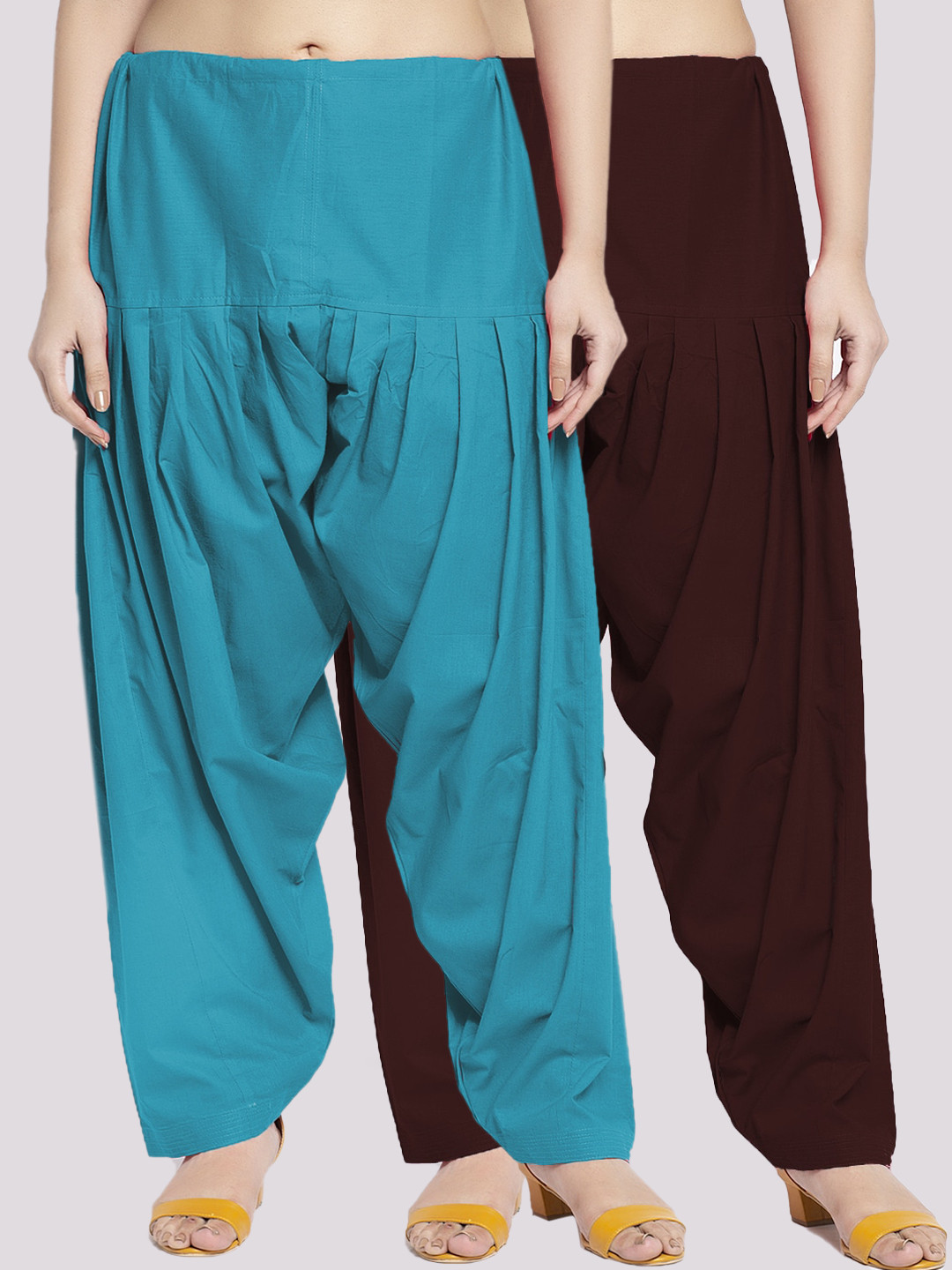 Jinfo Women Pack Of 2 Solid Blue & Brown Cotton Salwar