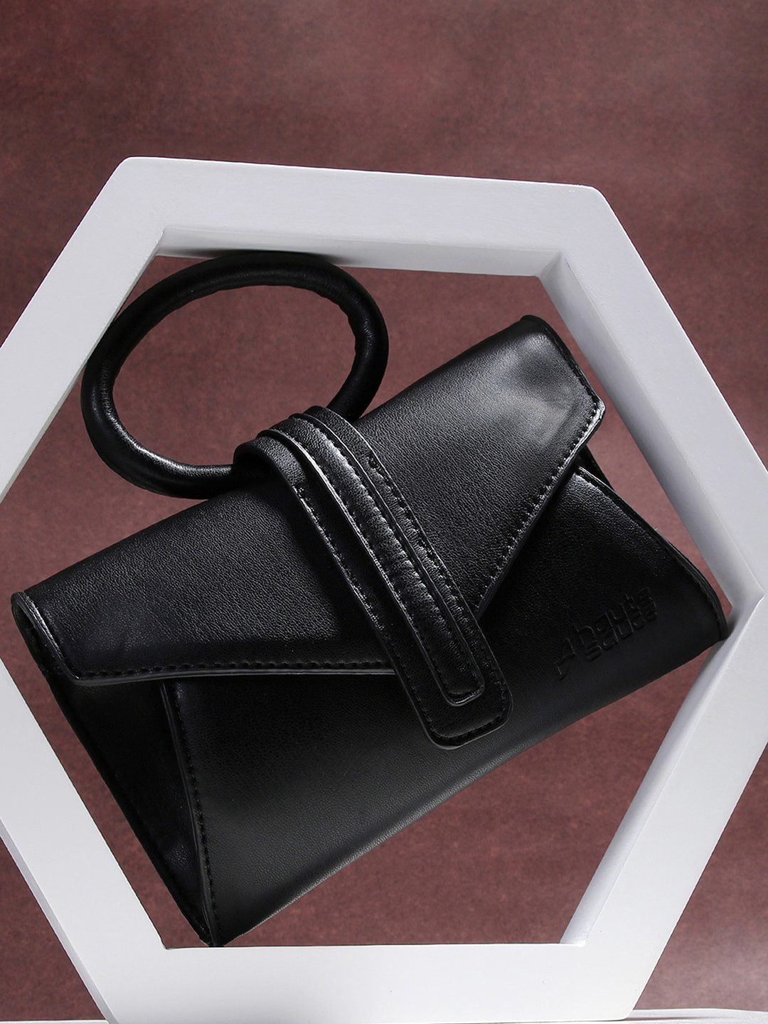HAUTE SAUCE Black PU Structured Handheld Bag Flap