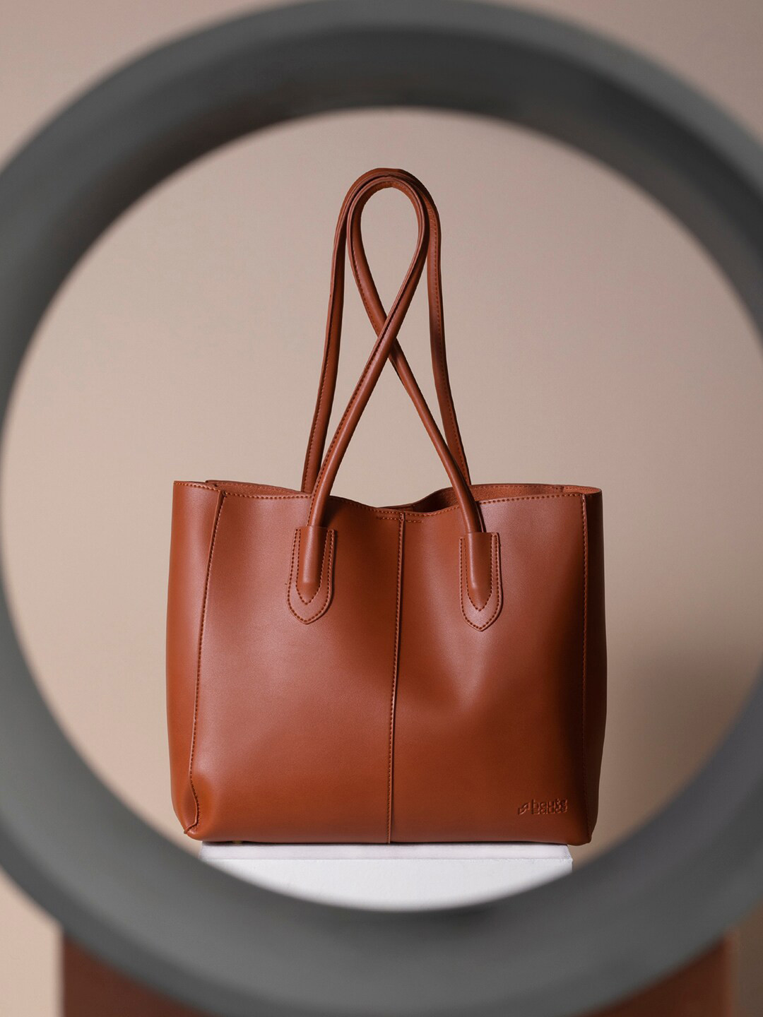 HAUTE SAUCE  Tan PU Structured Tote Bag with Tasselled