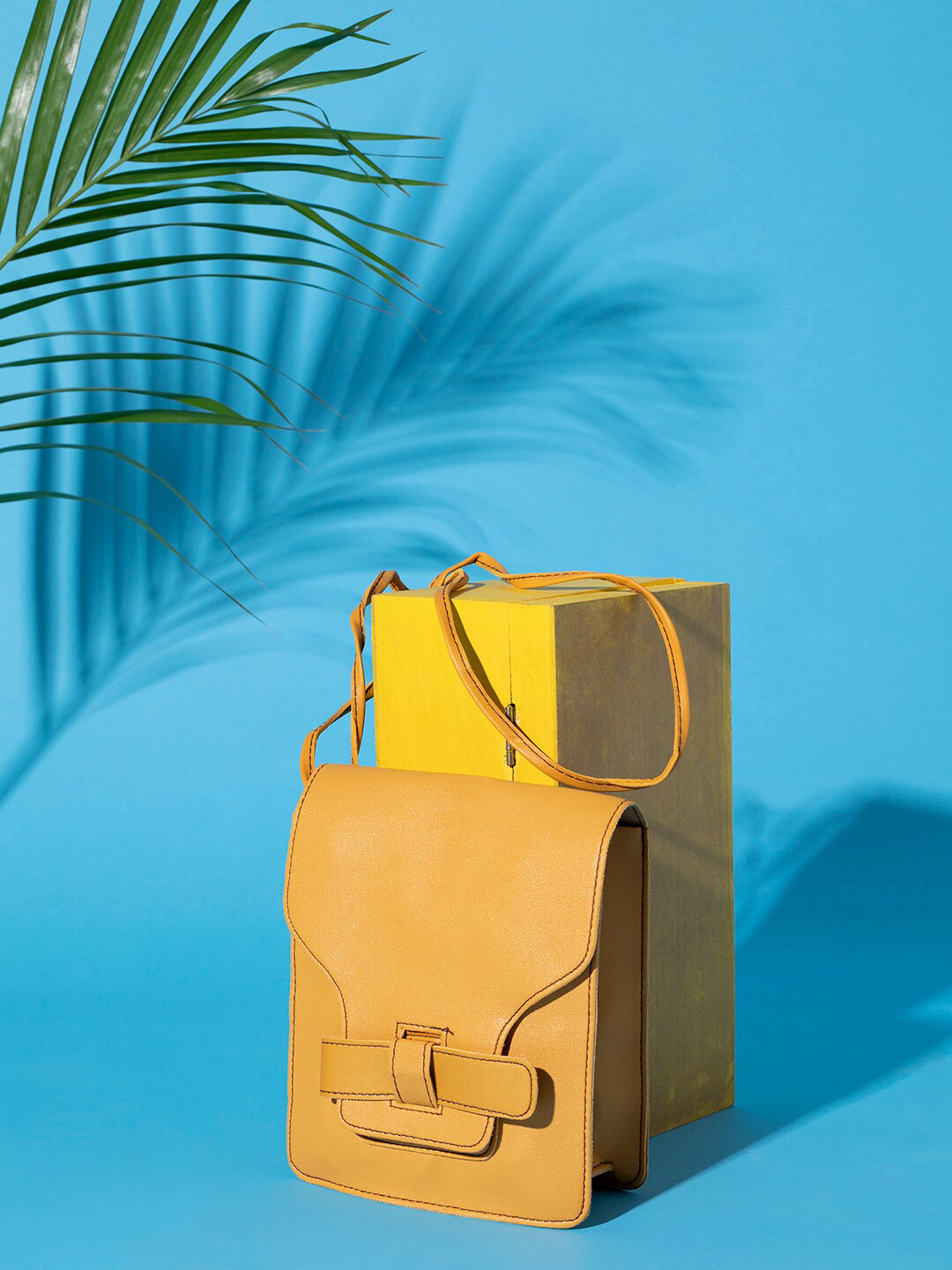 HAUTE SAUCE  Yellow Textured PU Structured Handheld Bag with Cut Work