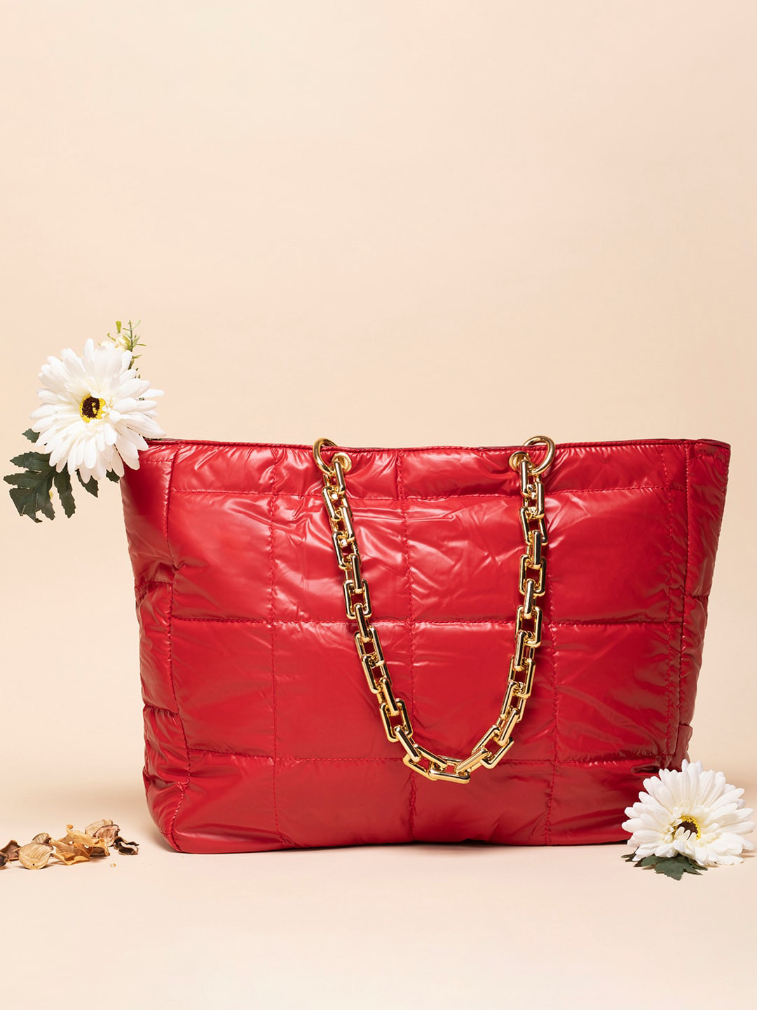 HAUTE SAUCE  Red Structured Handheld Bag with Quilted