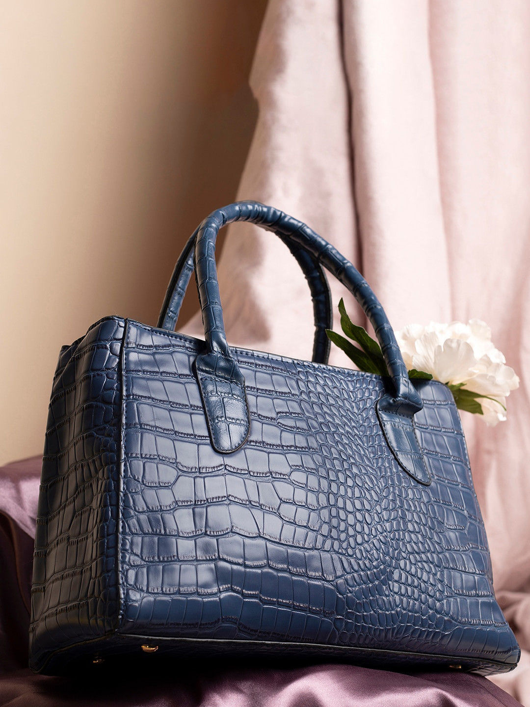 HAUTE SAUCE  Blue Textured PU Structured Handheld Bag with Tasselled