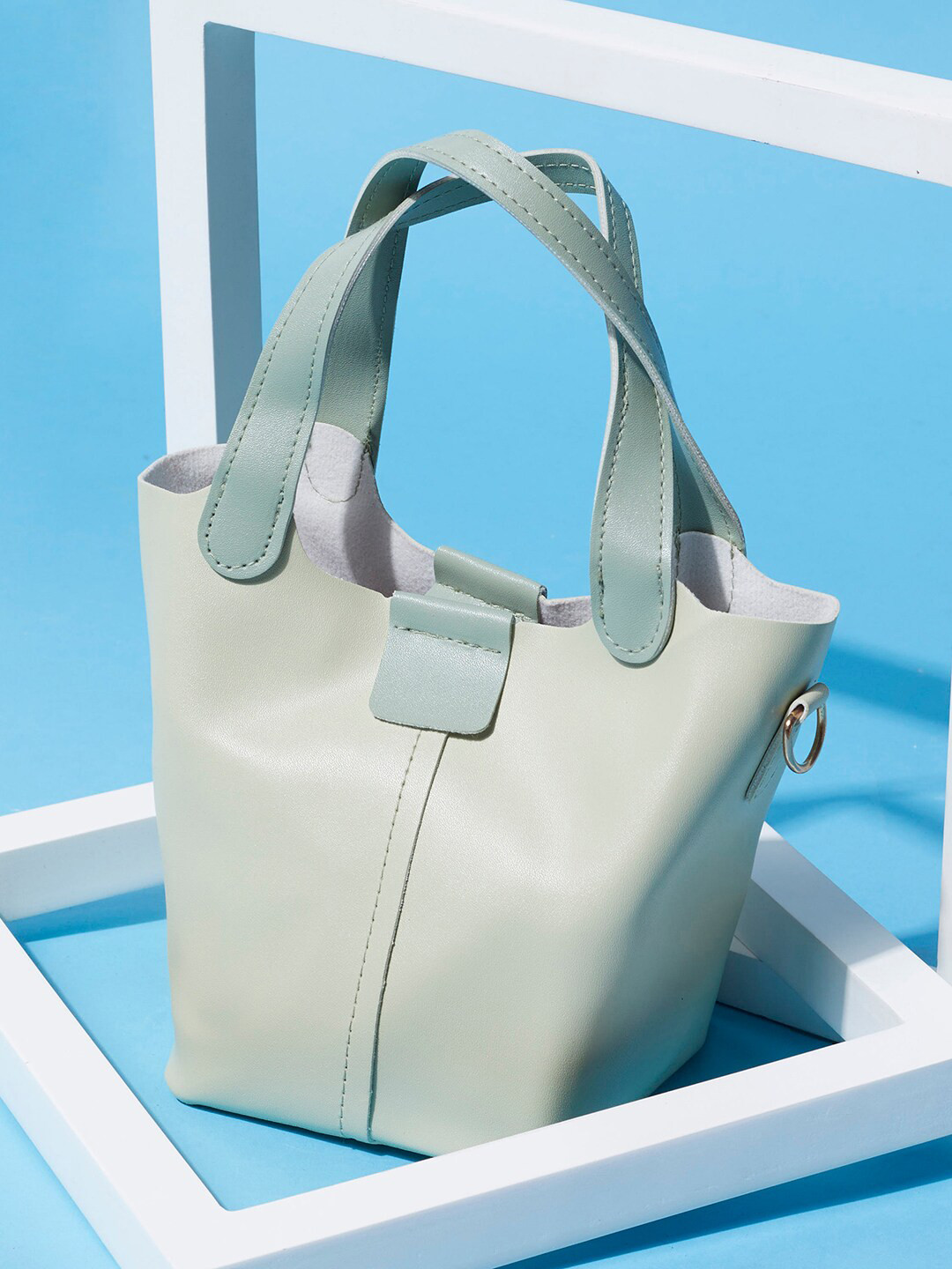 HAUTE SAUCE  Green PU Shopper Handheld Bag with Applique