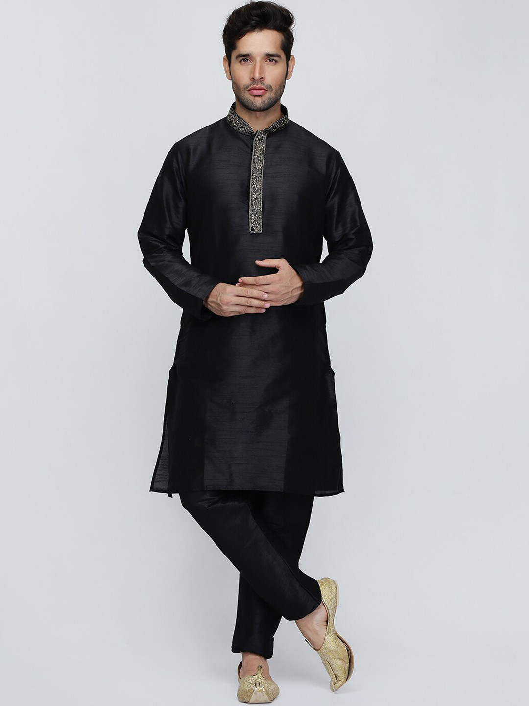 ROYAL KURTA Men Black Thread Work Summer Sheers Kurta