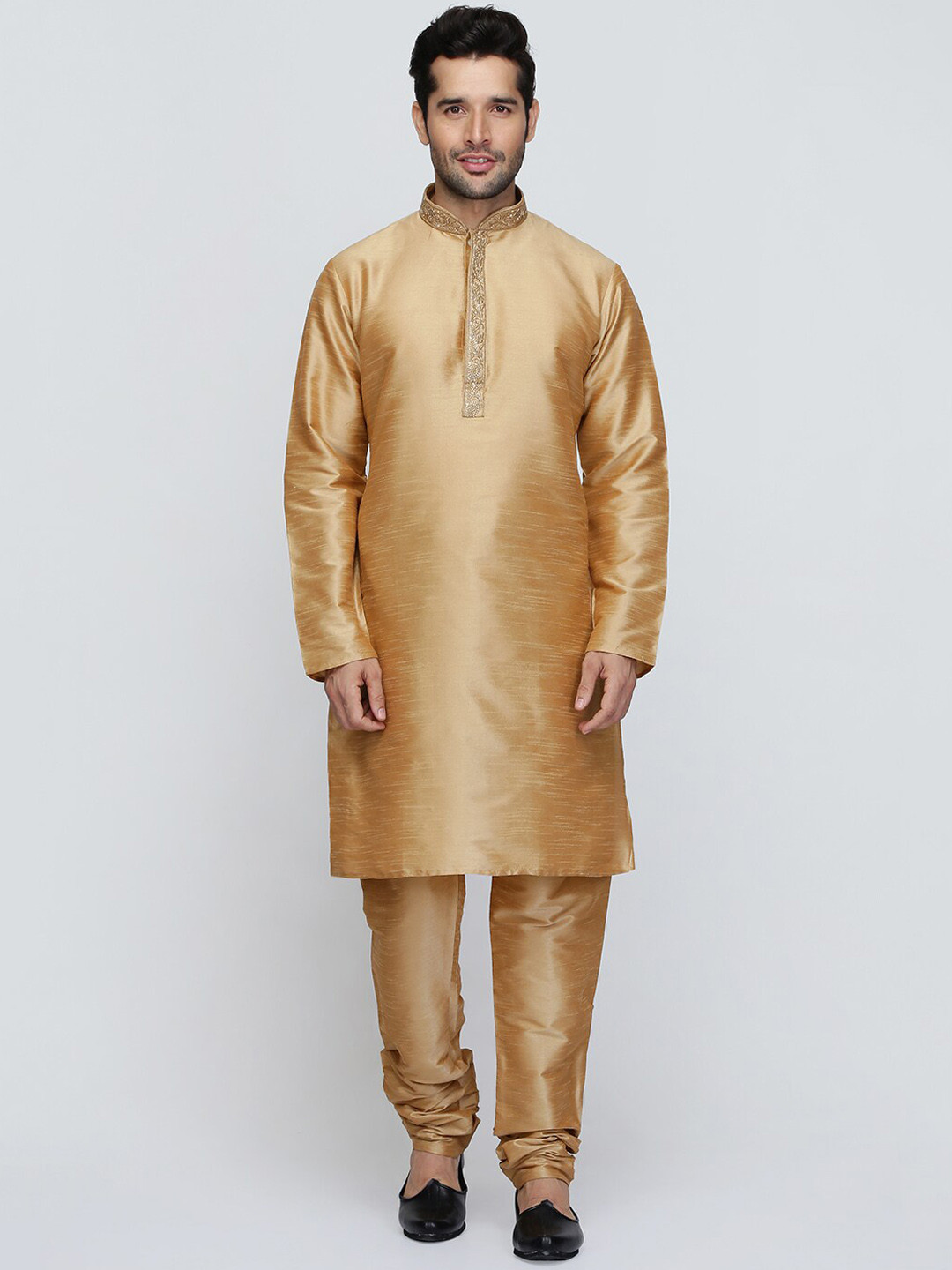 ROYAL KURTA Men Brown Geometric Thread Work Summer Sheers Pathani Kurta