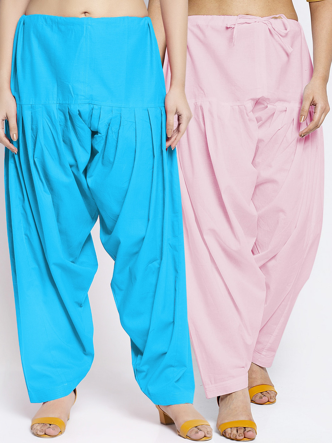 GRACIT Women Pack Of 2 Pink & Turquoise Loose Fit Blue Solid Pure Cotton Salwar