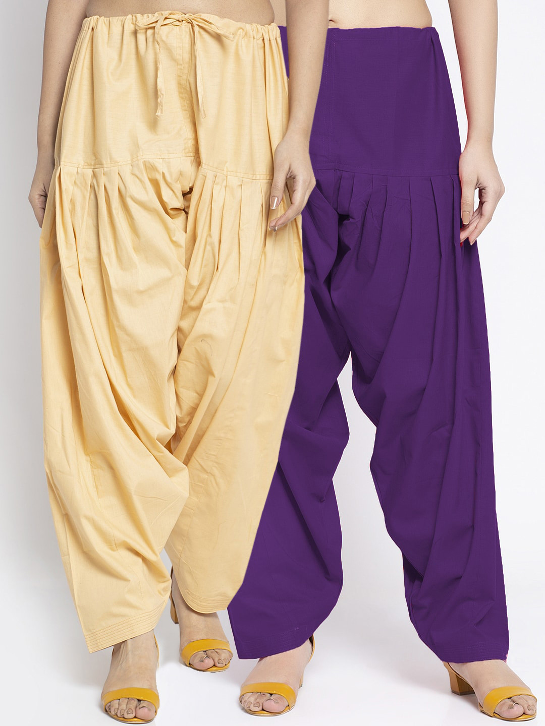 GRACIT Women Pack Of 2 Skin Beige & Purple Solid Pure Cotton Loose Fit Salwar