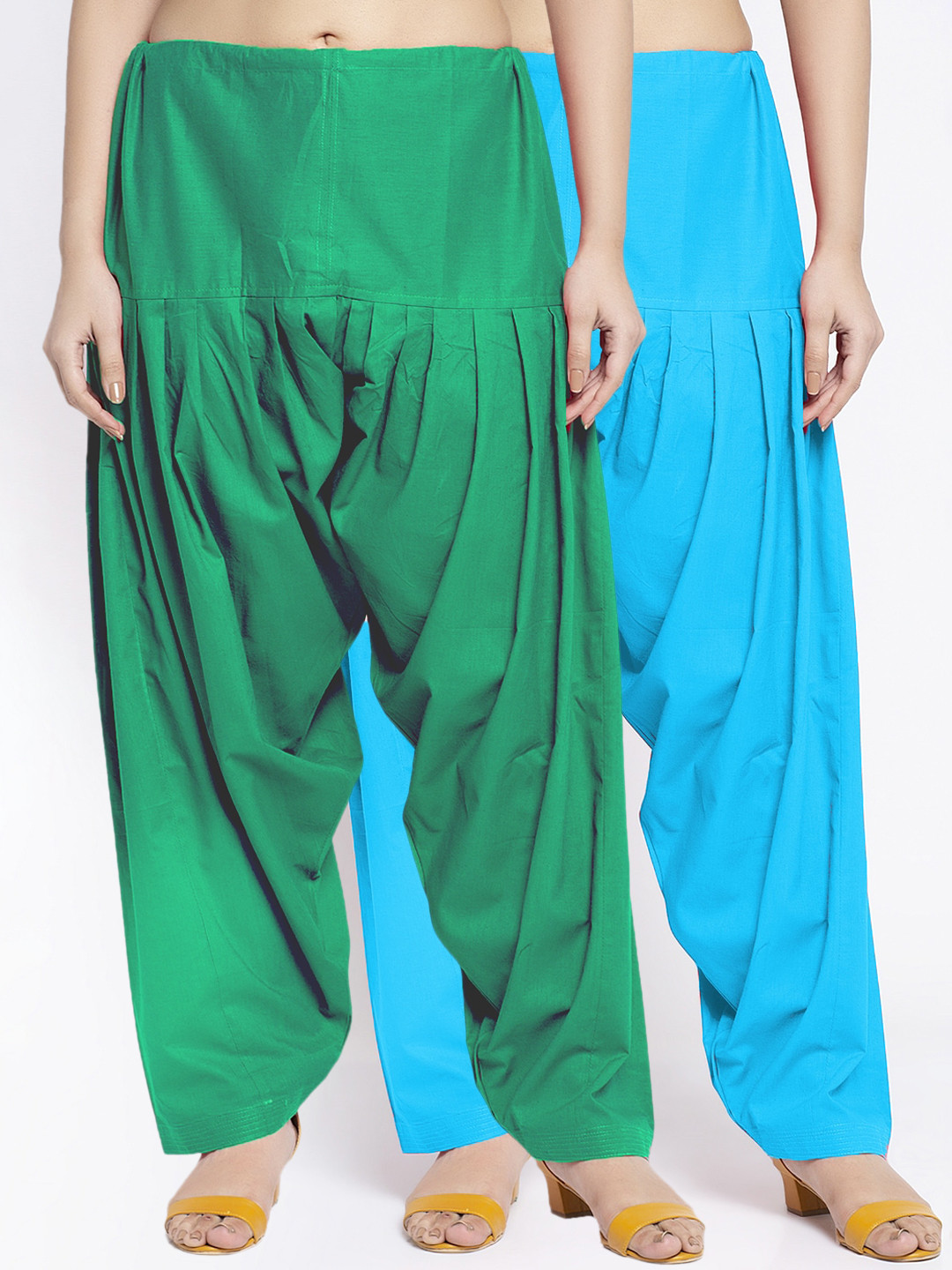 GRACIT Women Pack of 2 Green, Light Blue Solid Cotton Salwar