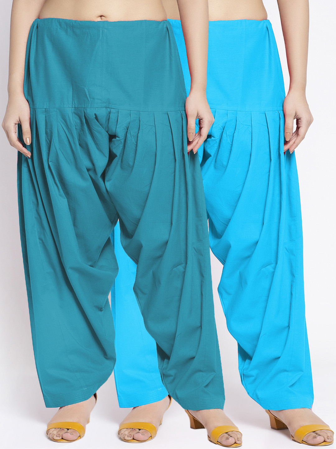 GRACIT Women Pack Of 2 Solid Sky Blue, Light firozi Pure Cotton Loose Fit Salwar