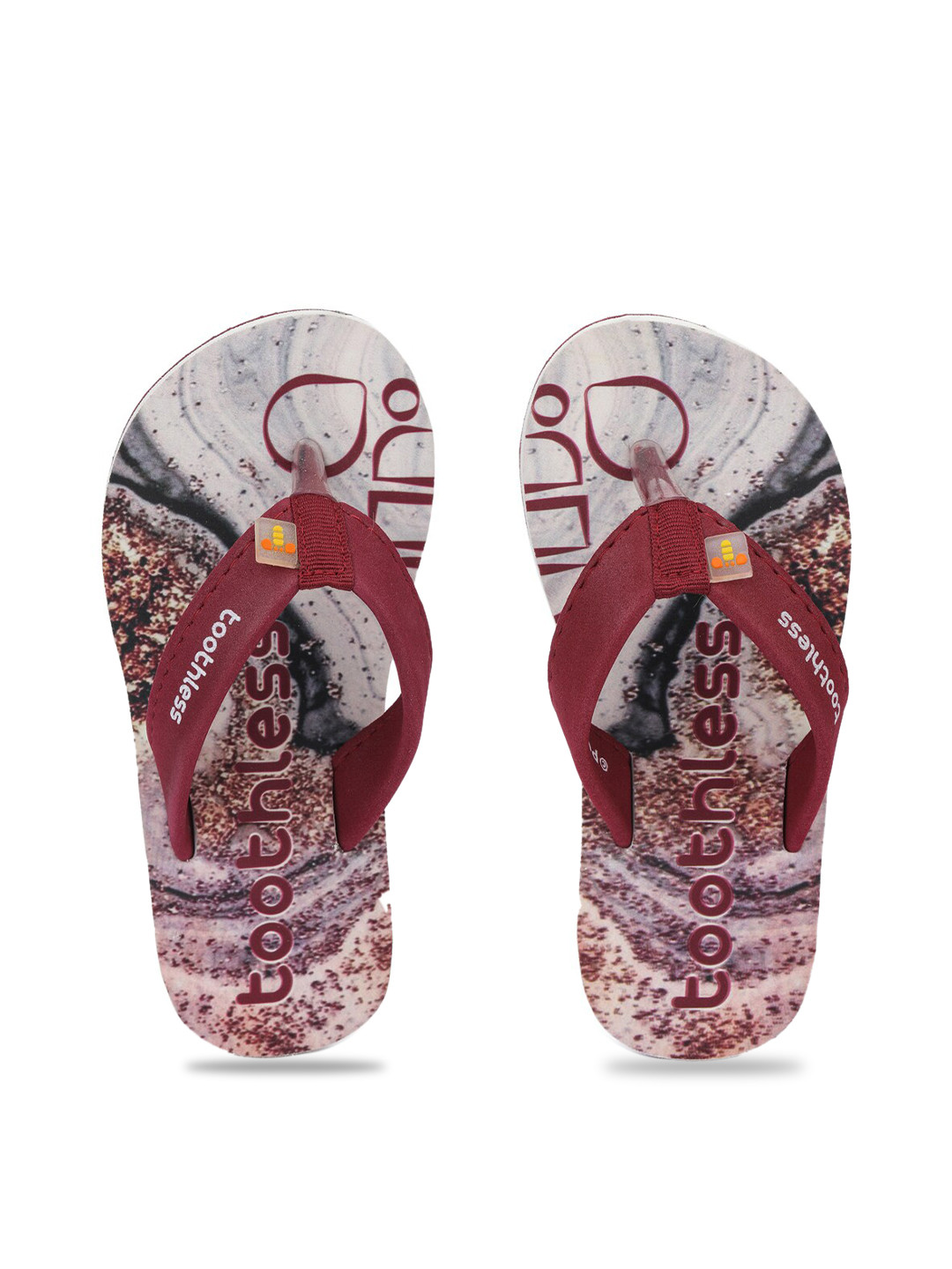 toothless Girls Maroon & Grey Printed Thong Flip-Flops