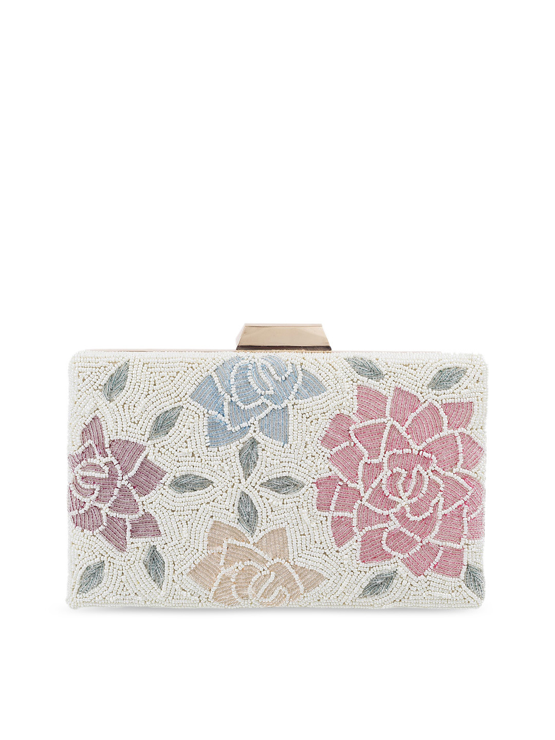 Mochi Off White & Blue Embellished Box Clutch