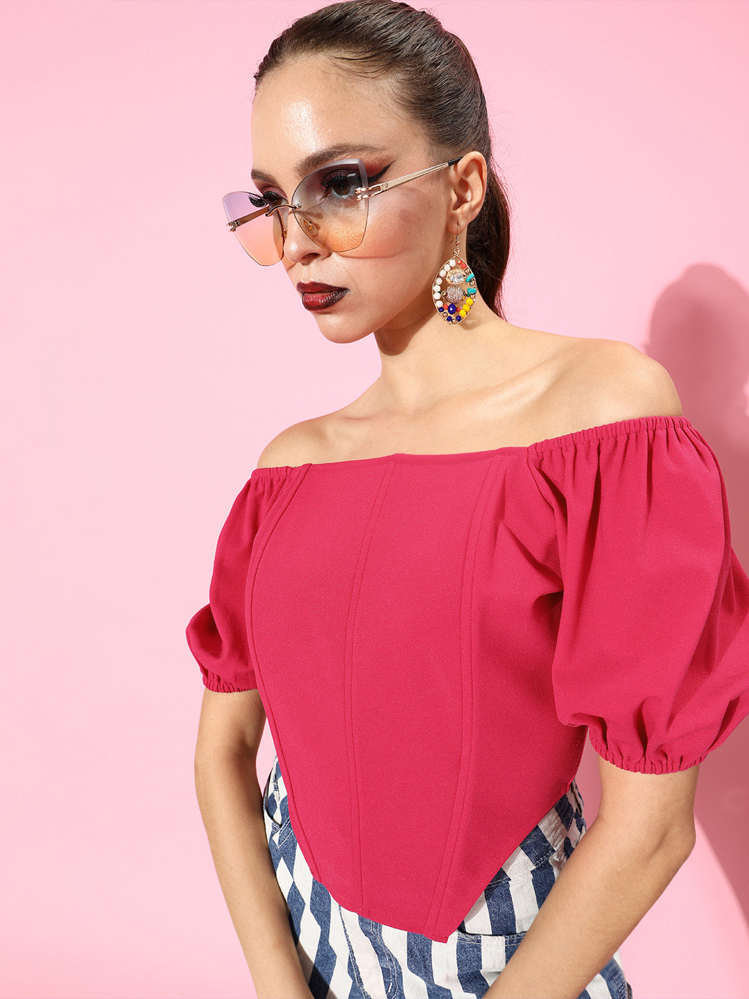 Athena Fuchsia Solid Corset Top