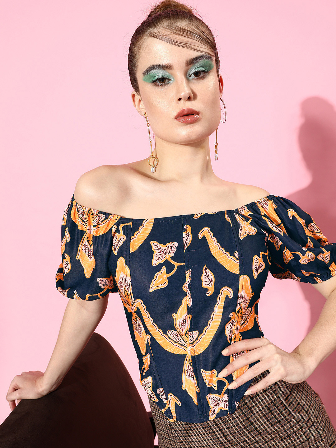 Athena Navy Blue Floral Corset Top