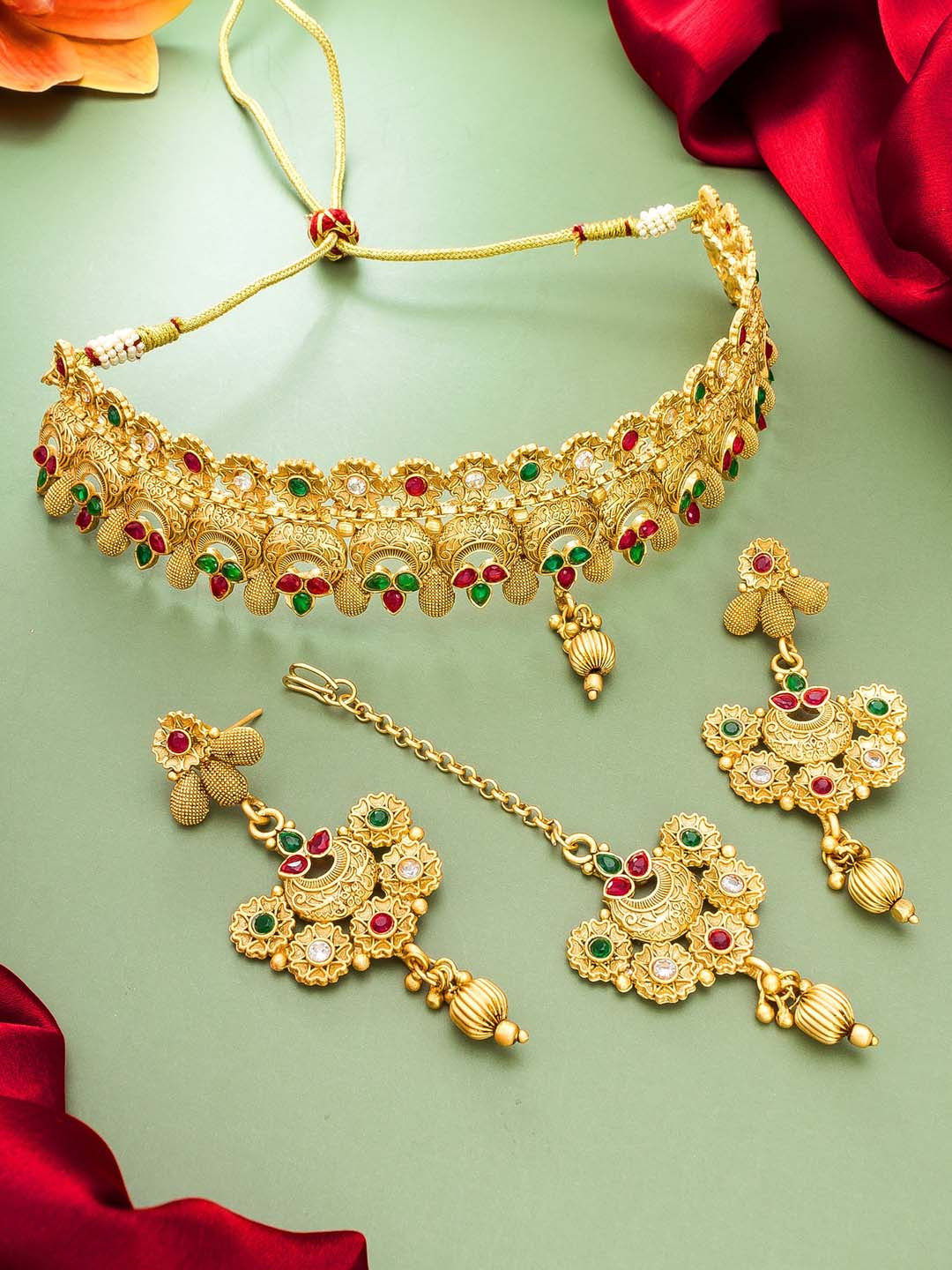 aadita Gold-Plated Stone-Studded Choker Jewelry Set