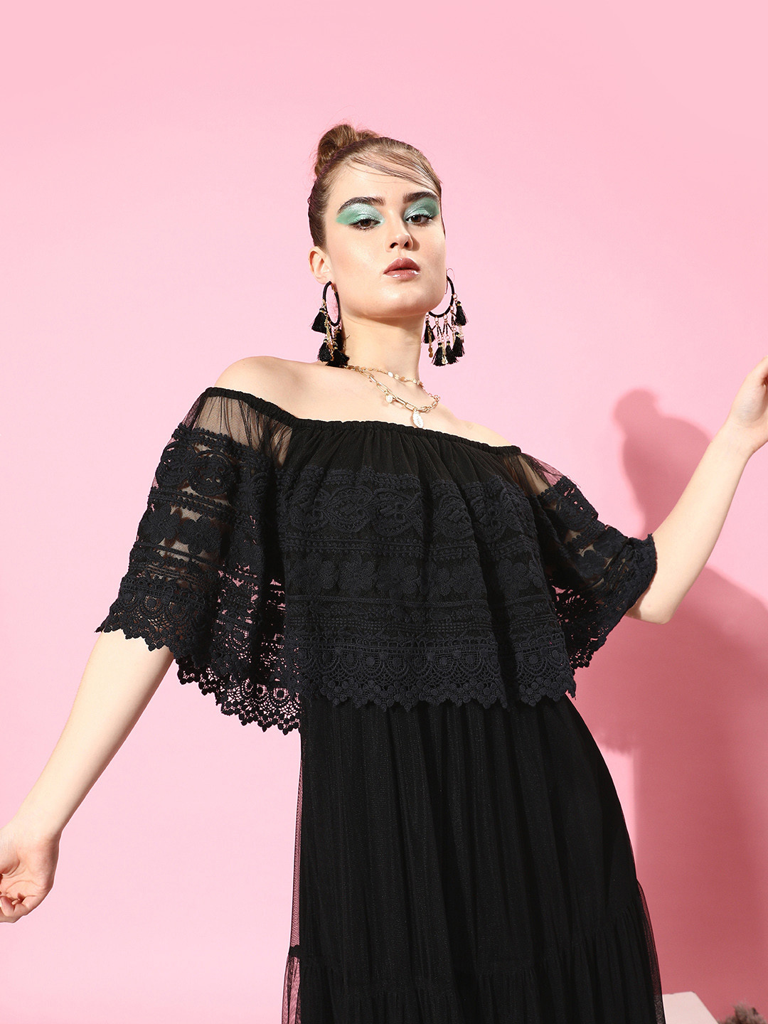 Athena Women Black Self-Design Craft Core Dress