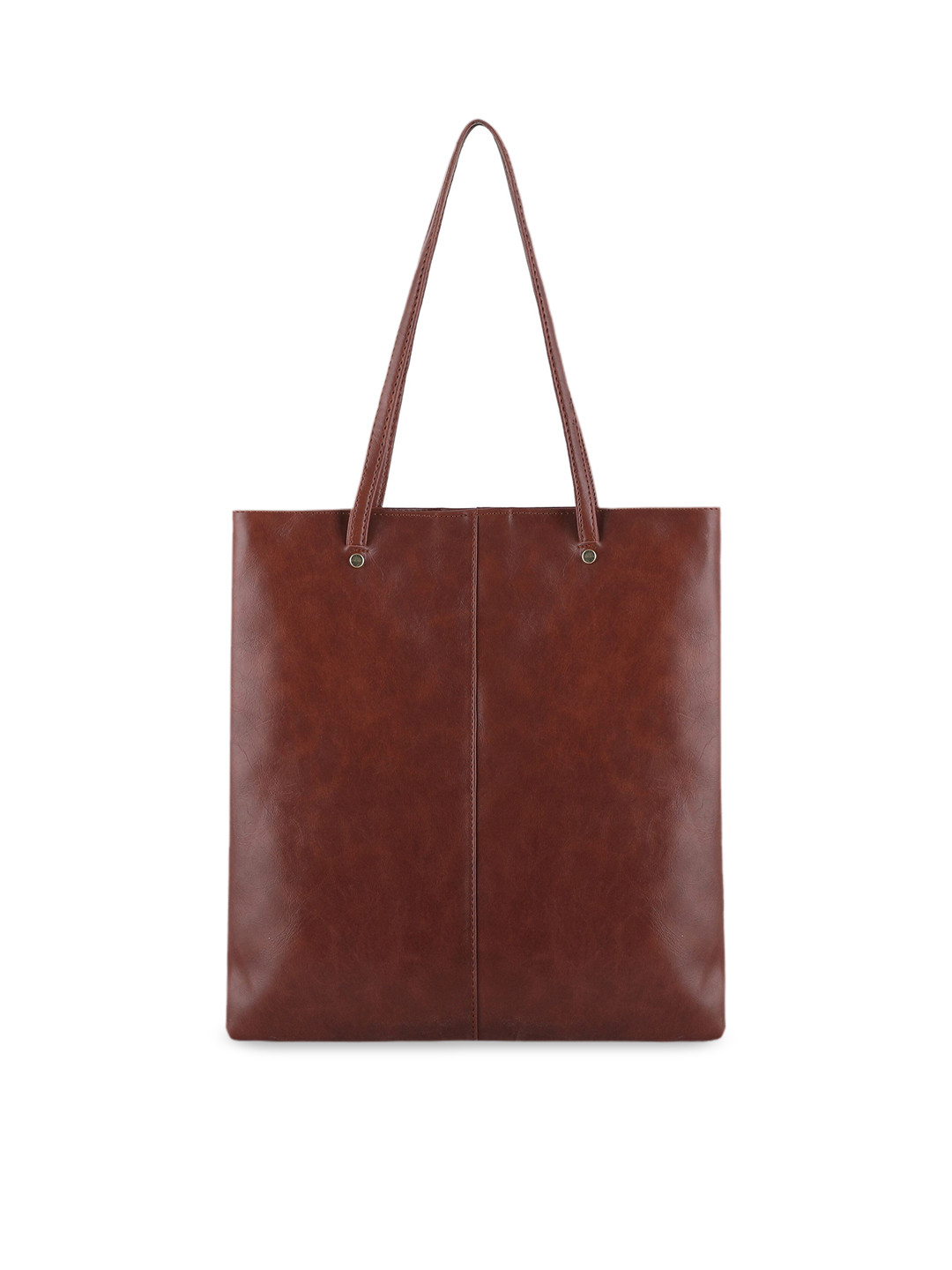 Toteteca Brown PU Oversized Structured Shoulder Bag with Tasselled