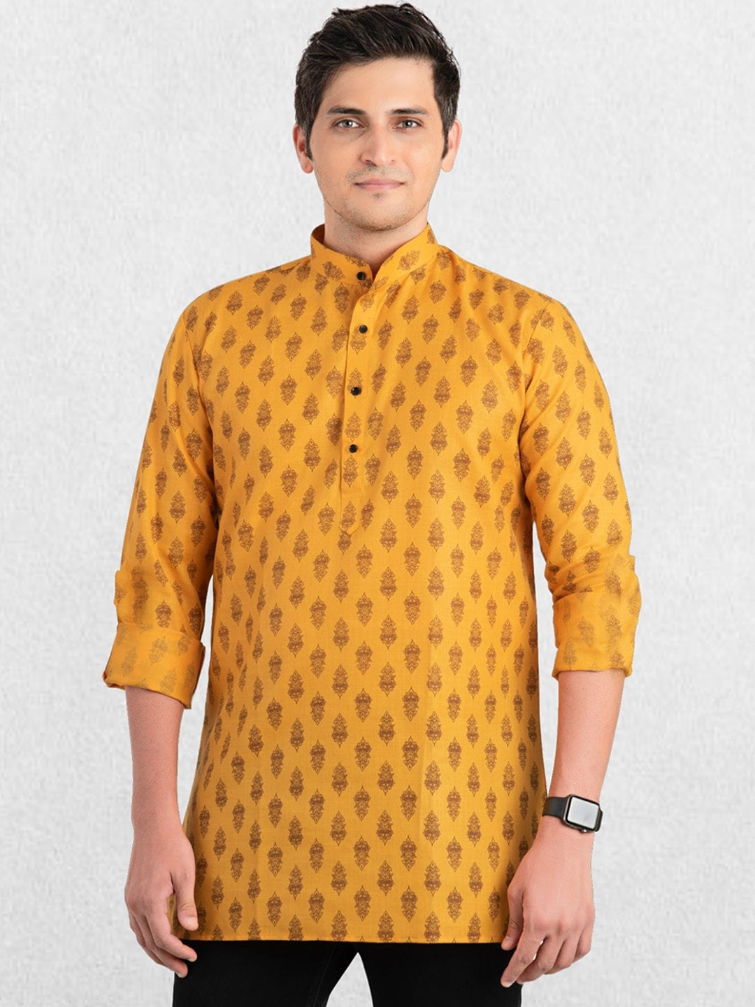 SHIWAM ETHNIX Men Yellow Ethnic Motifs Short Kurta