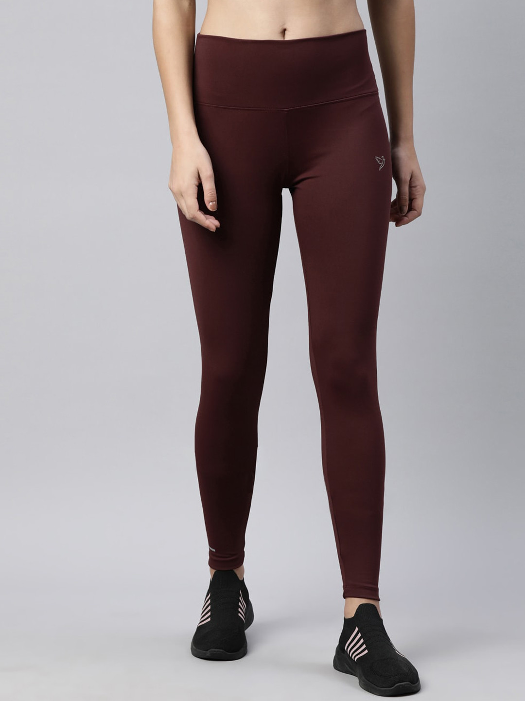TWIN BIRDS Women Brown Solid Merlot Performance High-Waist Tights
