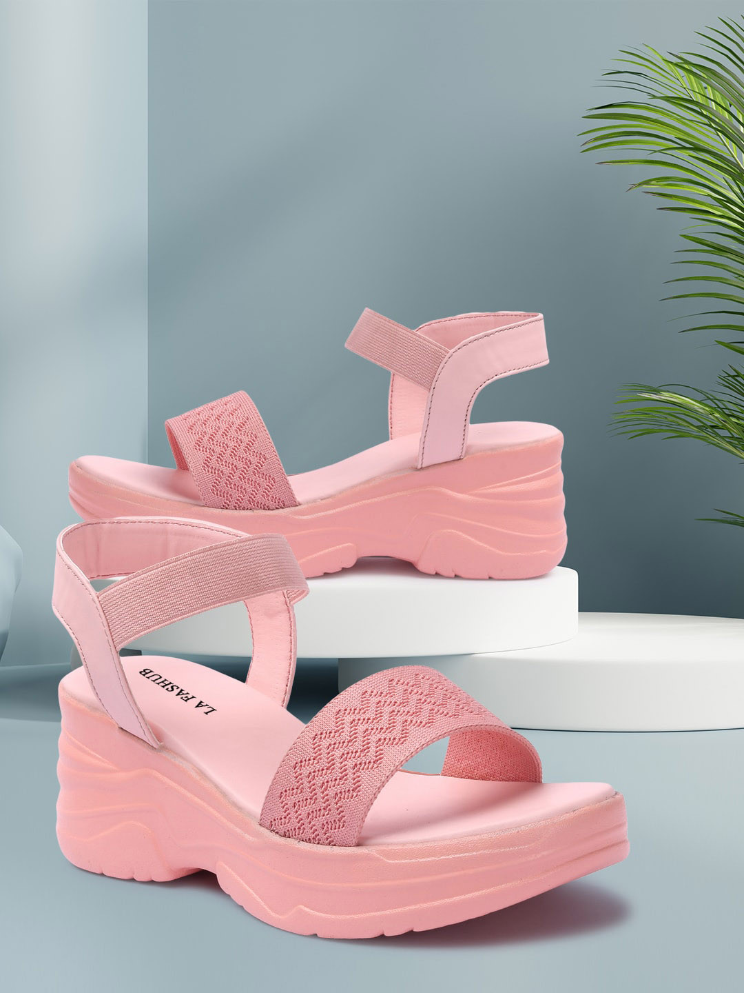 LA FASHUB Pink Wedge Sandals with Laser Cuts