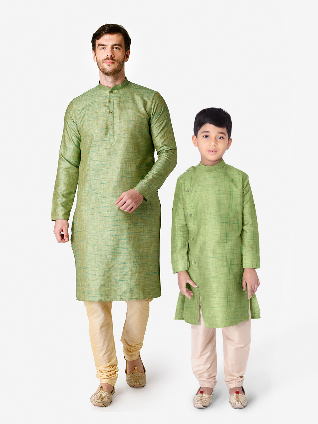 TABARD Men Mandarin Collar Woven Design solid Green Kurta