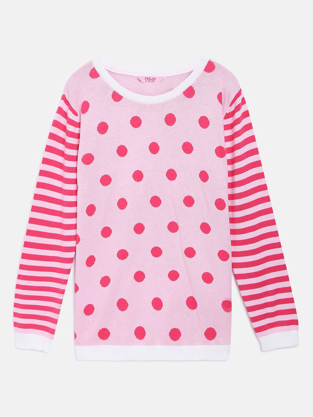 R&B Girls Pink & Red Polka Dots Printed Cotton Sweatshirt