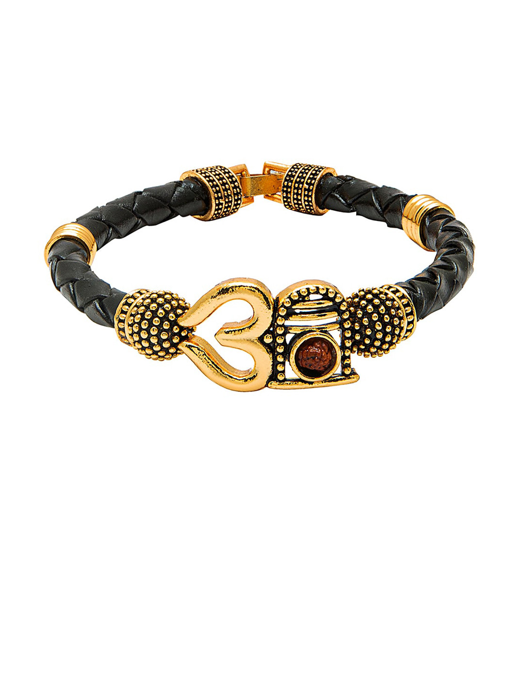bodha Men Gold-Toned & Black Brass Gold-Plated Wraparound Bracelet