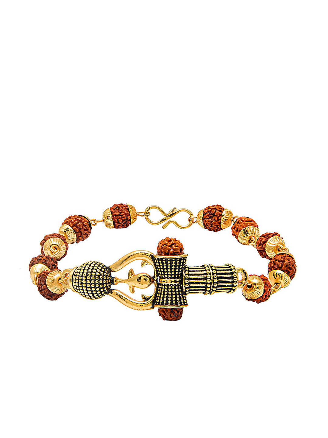 bodha Men Gold-Toned & Brown Brass Handcrafted Gold-Plated Link Bracelet