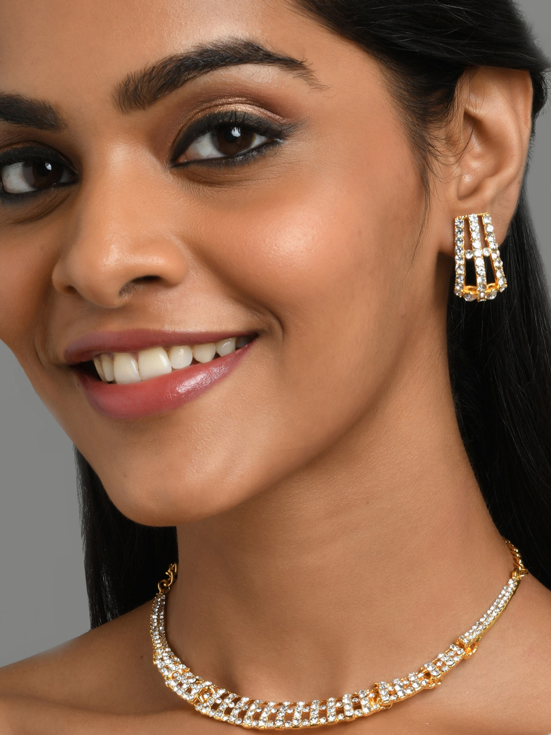 Rose Gold-Plated & Gold-toned AD-Studded Jewellery Set