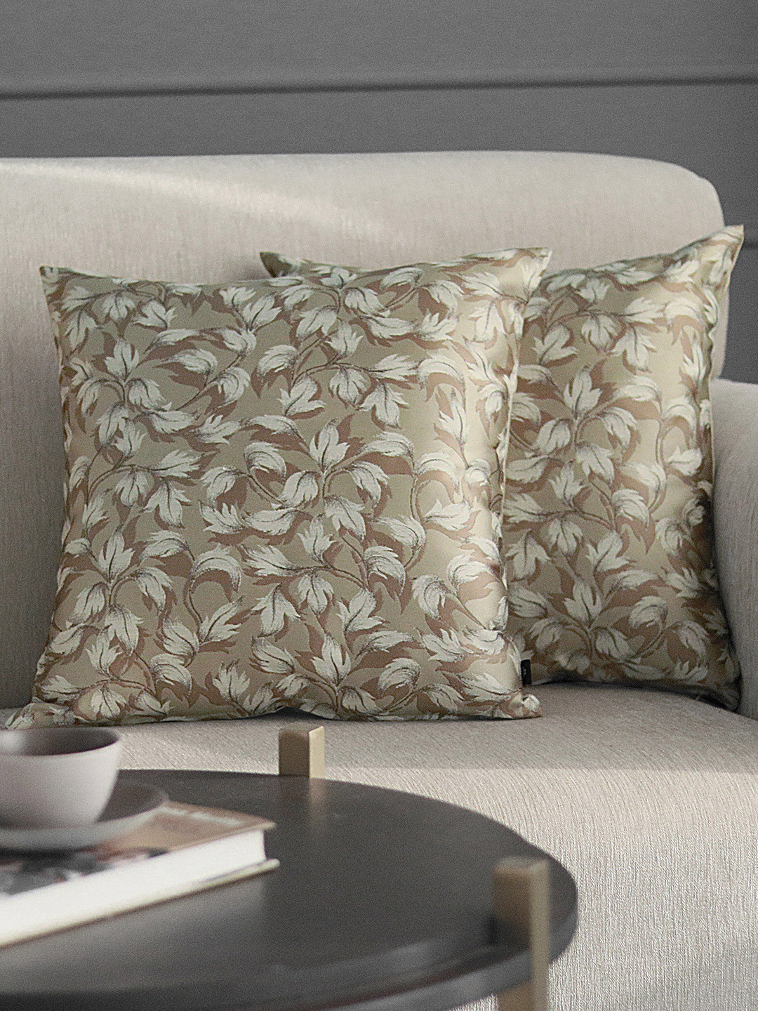 GM Gold Floral Polyester Anti-Wrinkle 2 Piece Square Cushion Covers -16x16In