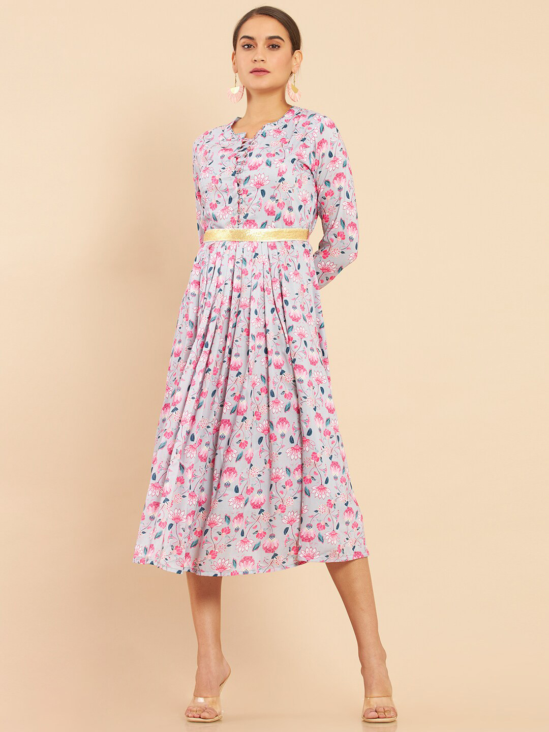 Soch Grey & Pink Floral Empire Midi Dress