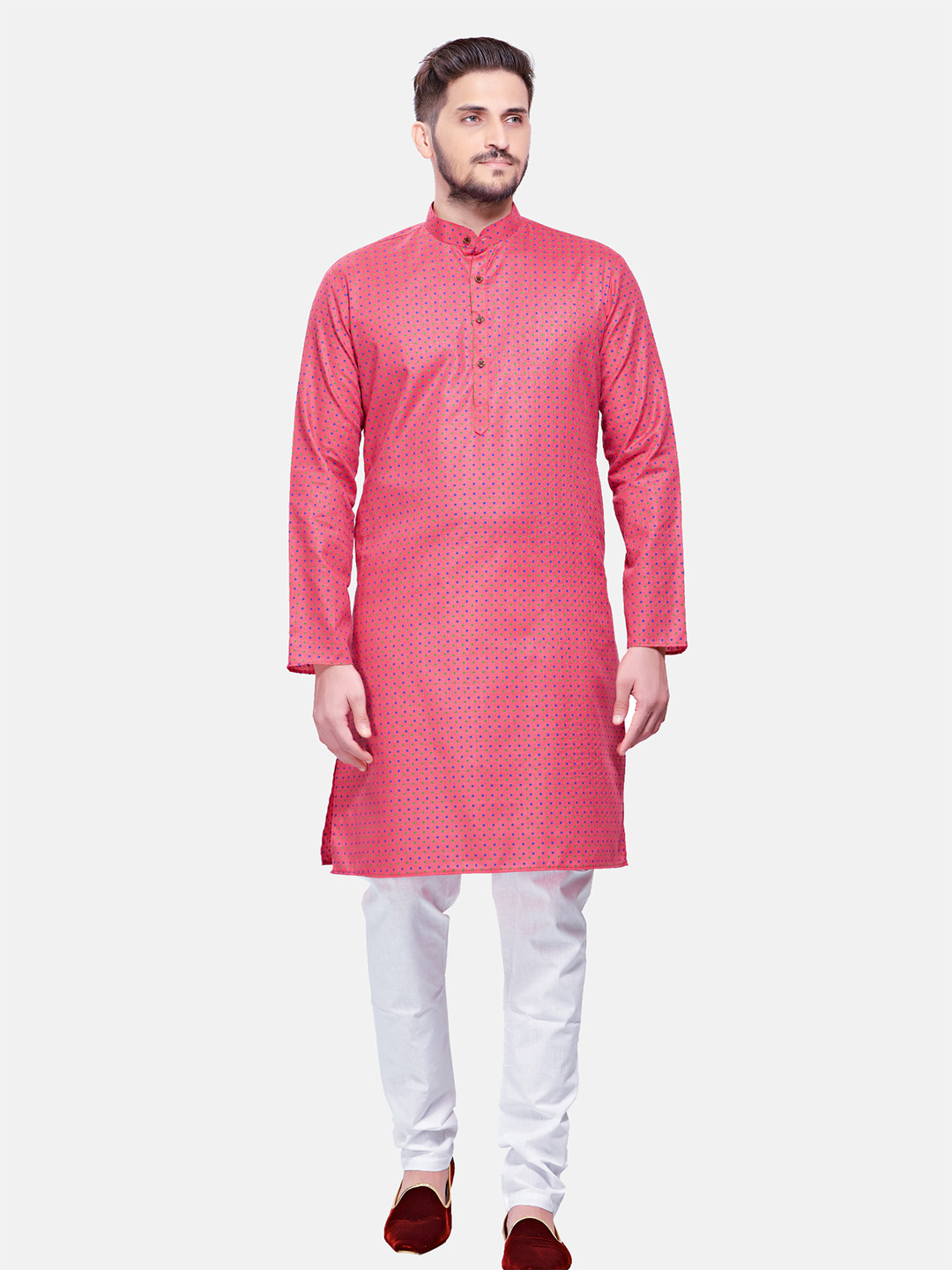 SHIWAM ETHNIX Men Pink Cotton Designer Printed Kurta Suit