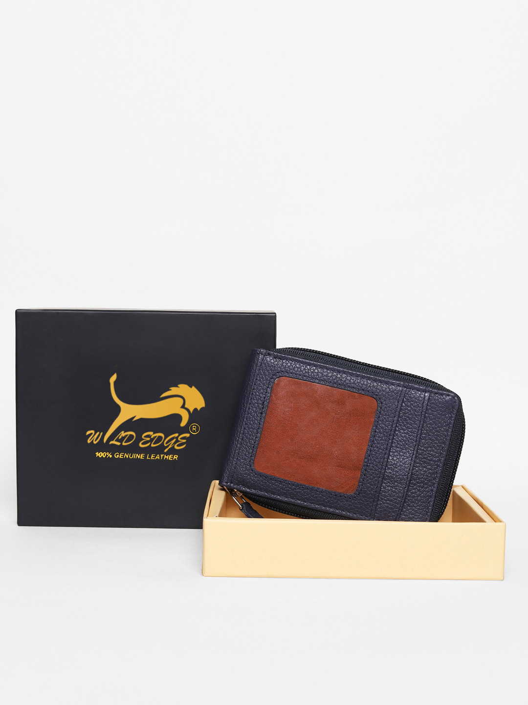 WILD EDGE Men Blue & Brown Leather Zip Around Wallet