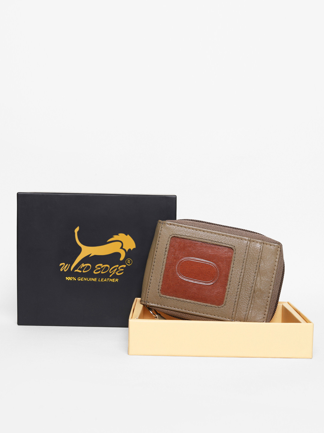 WILD EDGE Men Beige & Maroon Zip Detail Leather Zip Around Wallet