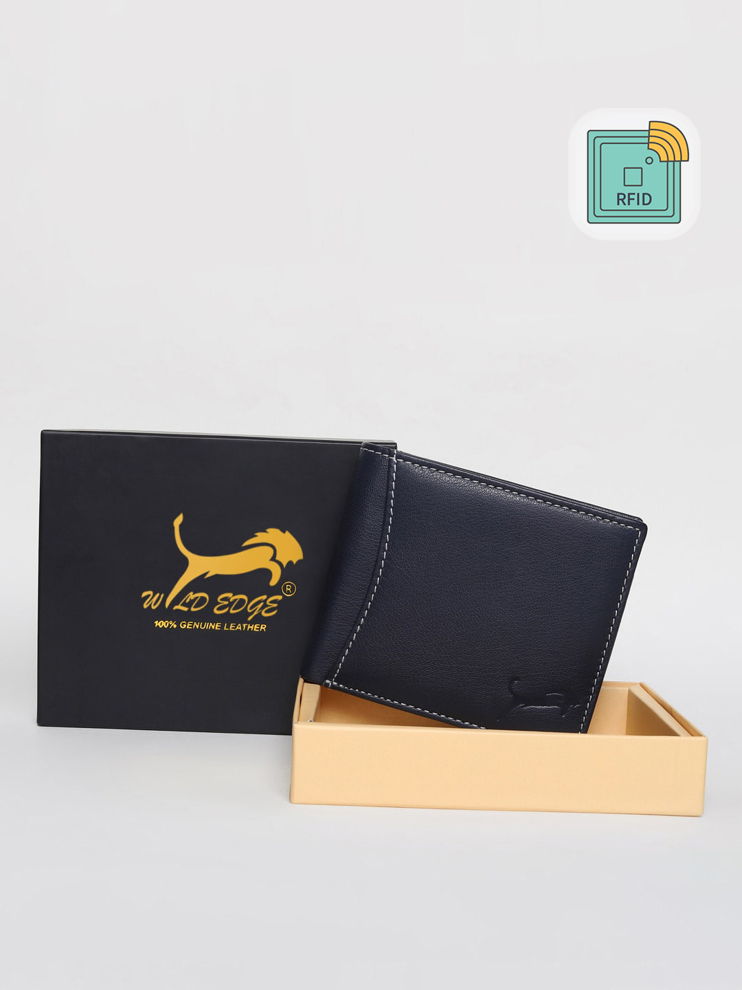 WILD EDGE Men Blue & Silver-Toned Leather Two Fold Wallet