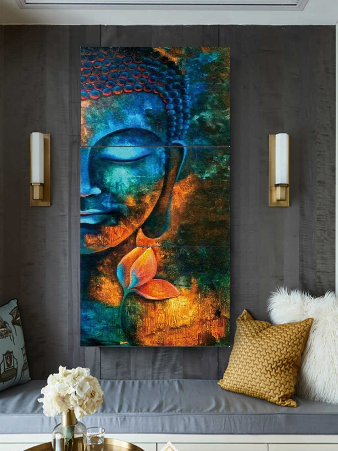 The Art House Set of 3 Blue Abstract Painting canvas Wall Art