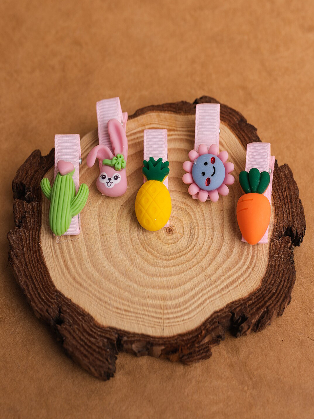 Jewelz Girls Pink & Green Set of 5 Bobby Pins