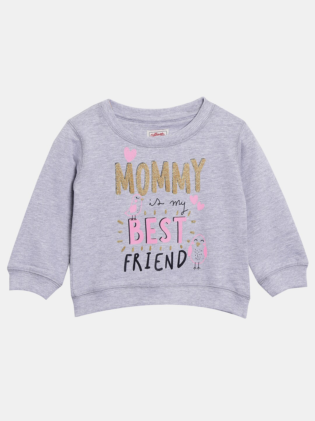 R&B Girls Grey & lilac marble Typography Printed Applique T-shirt