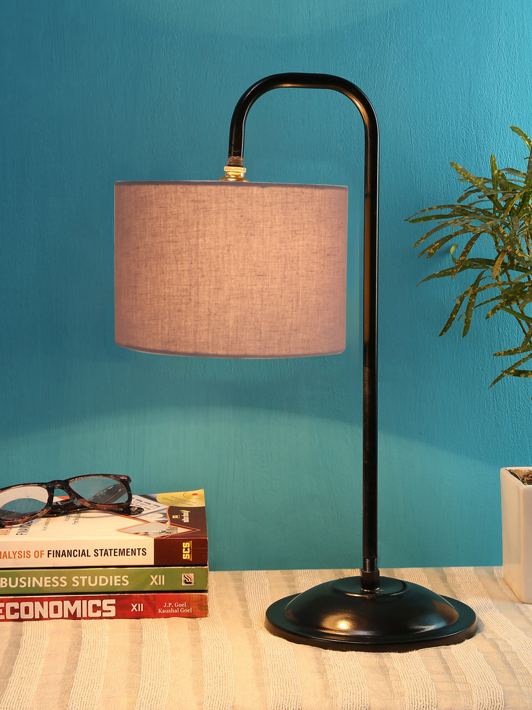 Devansh Grey & Black Solid Table Lamps With Shade