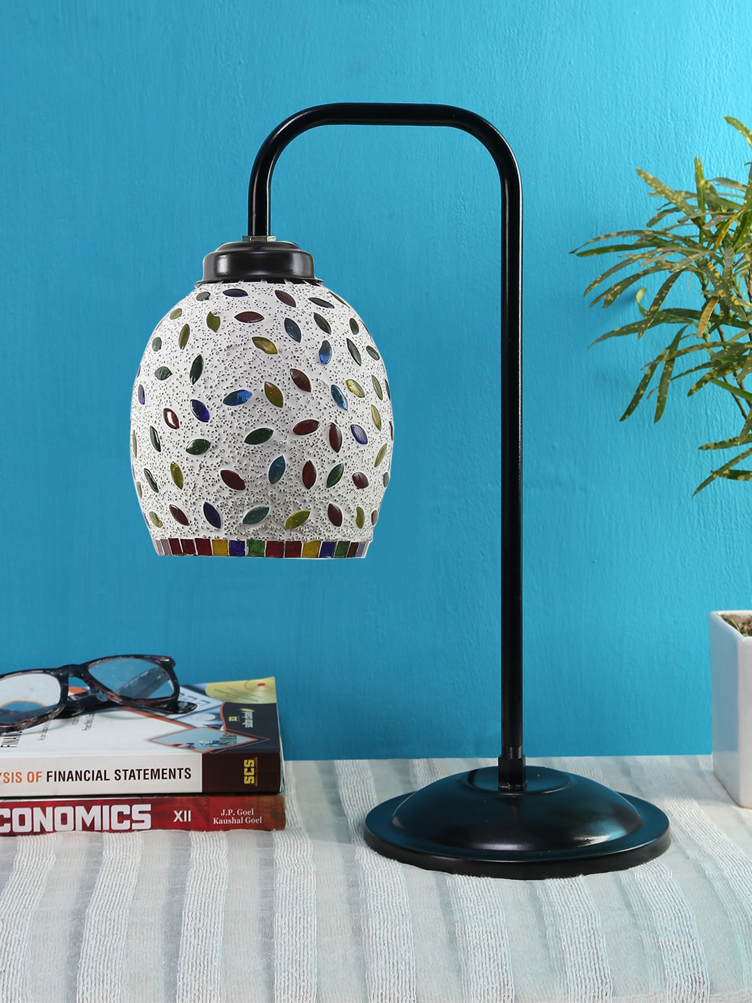 Devansh White Mosaic Glass Iron Table Lamp