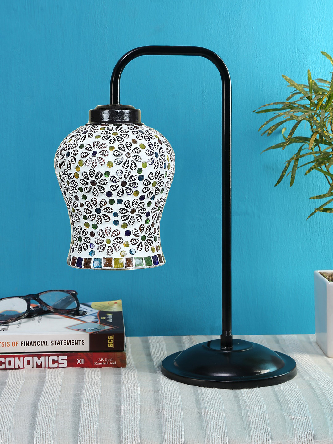 Devansh White Abstract Shaped Printed Table Lamp with Shade
